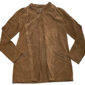 Max & Moi Jacket Womens 36 Small Brown Suede Leather Chain Link Cowgirl Western